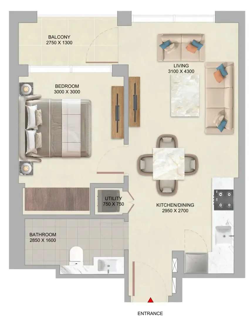 The Woods Abode at Sobha Sanctuary 1 bed floor plan, 541 sqft