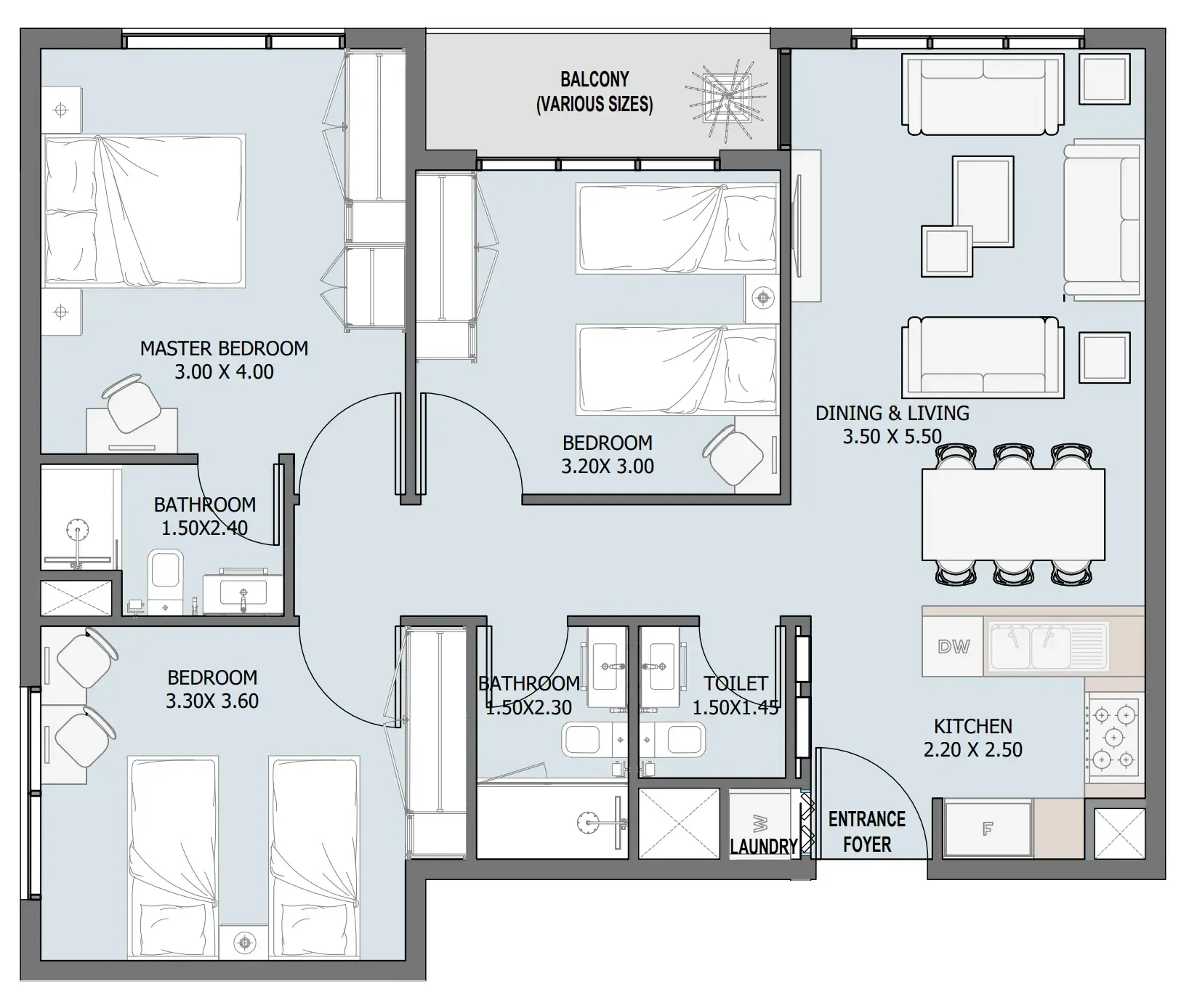 Verdana III 3 bed floor plan, 1,021 – 1,539 sqft