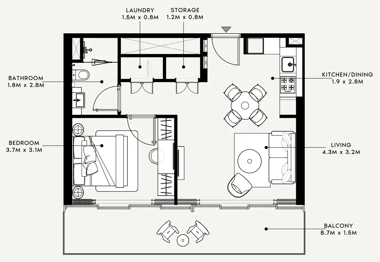 Azizi Milan 1 bed floor plan, 717 sqft