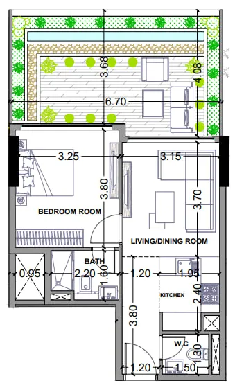 Celesto 3 1 bed floor plan, 913 sqft
