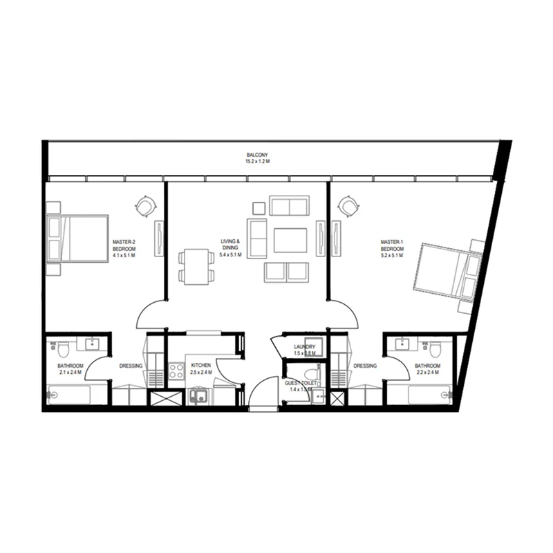 Nesba 1 Aljada 2 bed floor plan, 1,475 sqft