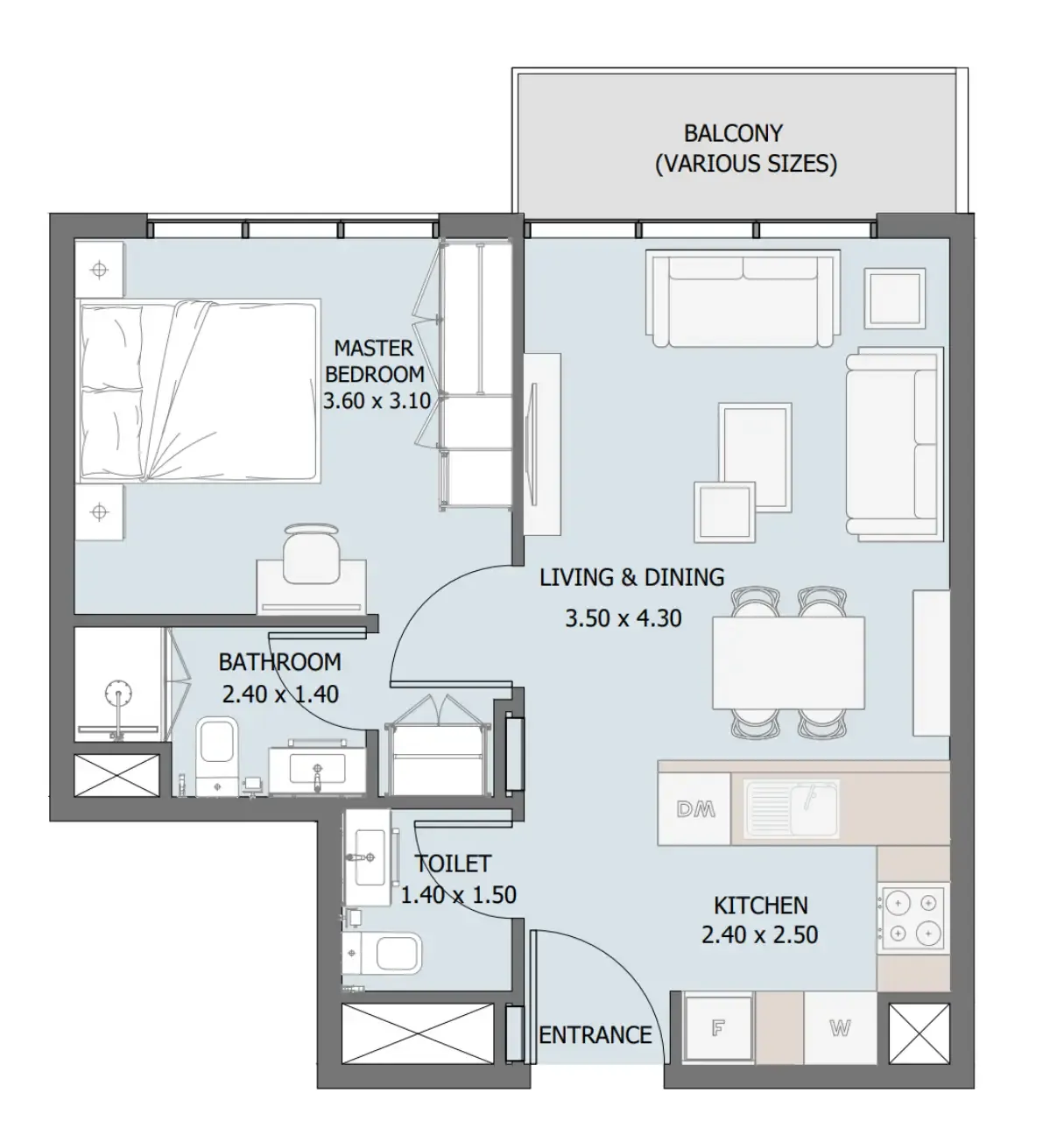 Verdana III 1 bed floor plan, 540 – 541 sqft