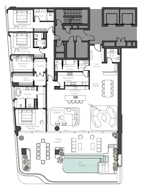 The Alba Residences by Omniyat 3 bed floor plan, 2,419 sqft