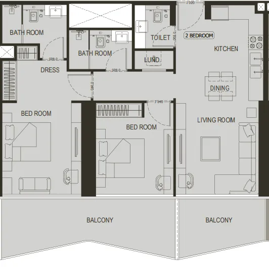 Binghatti Haven 2 bed floor plan, 1,156 sqft