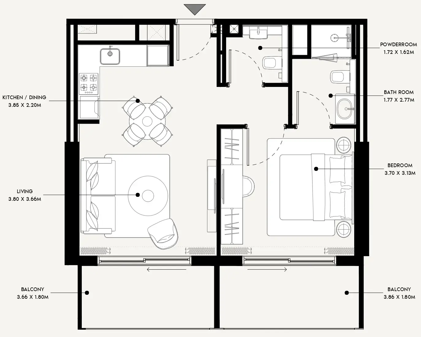 Azizi Venice 1 bed floor plan, 708 sqft