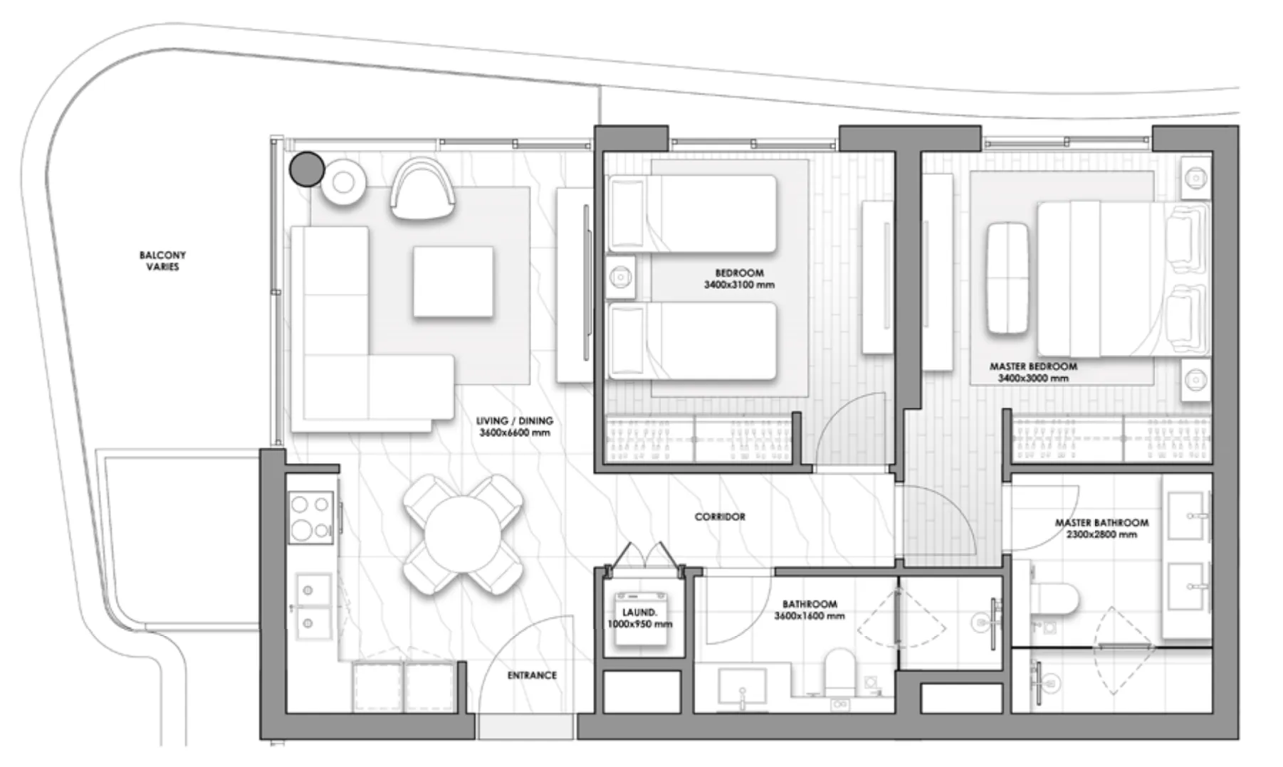 The Great Escape 2 2 bed floor plan, 991 – 1,058 sqft