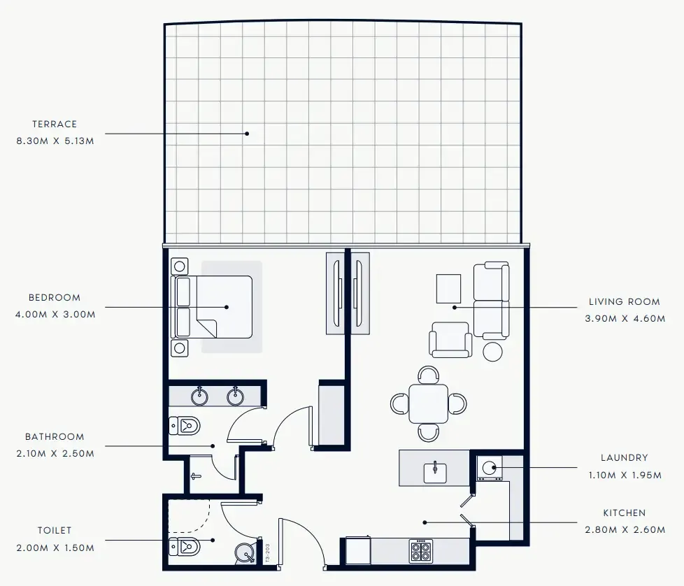 Riviera Rêve 1 bed floor plan, 1,132 sqft