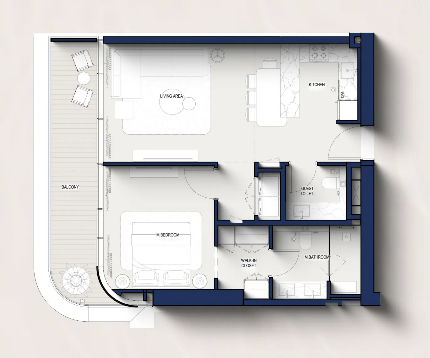 Hilton Residences 1 bed floor plan, 814 – 840 sqft