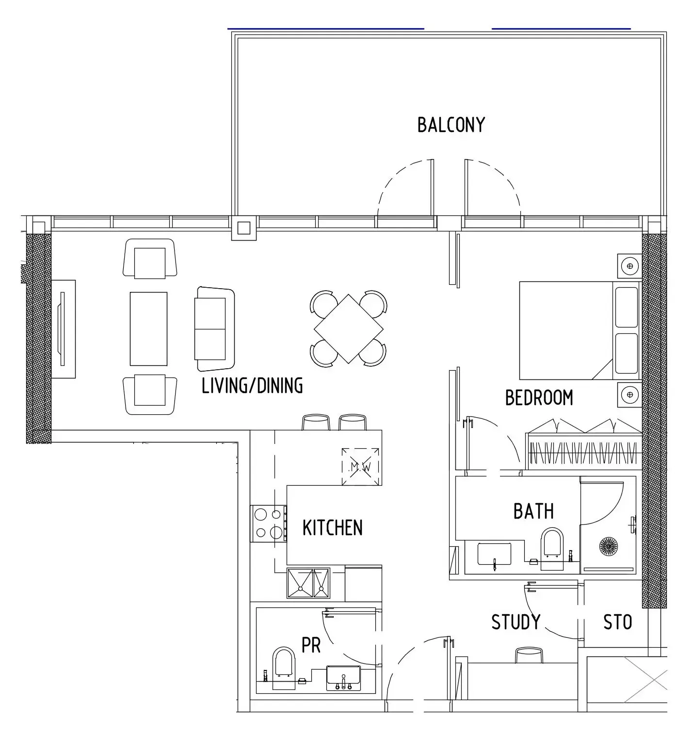 Damac District 1 bed floor plan, 918 sqft