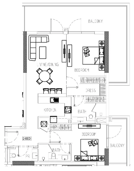 Damac Riverside Views 2 bed floor plan, 1,444 sqft