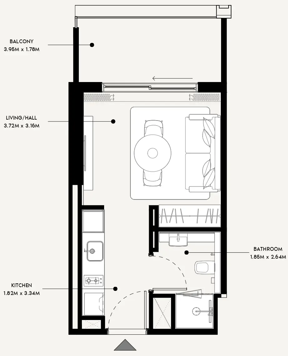 Azizi Venice Studio floor plan, 356 sqft