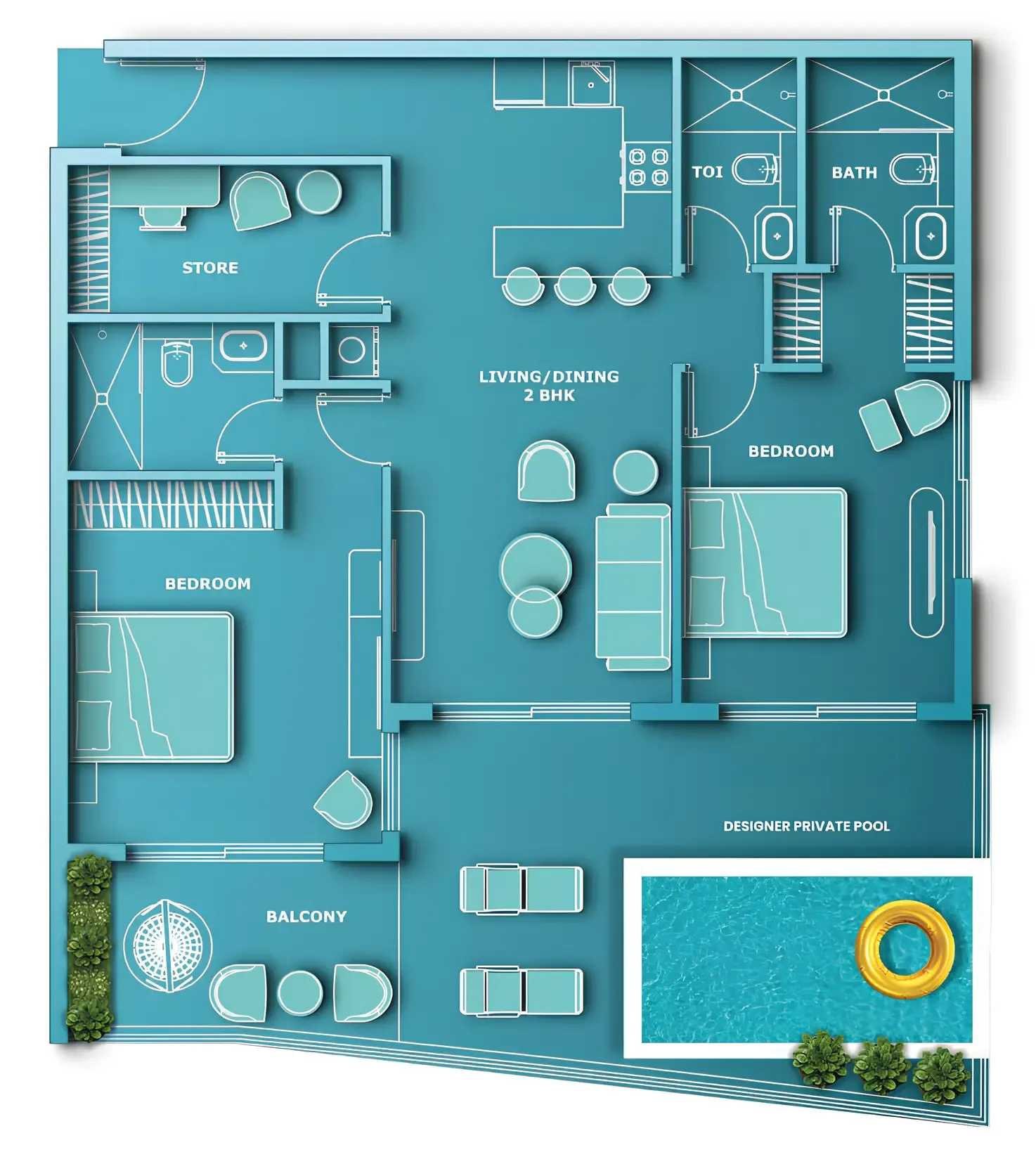 Aqua Dimore 2 bed floor plan, 1,320 – 1,674 sqft