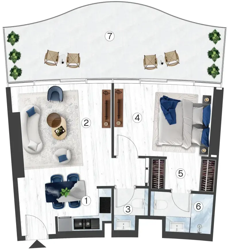 Radisson Blu Hotel & Residences 1 bed floor plan, 1,135 sqft