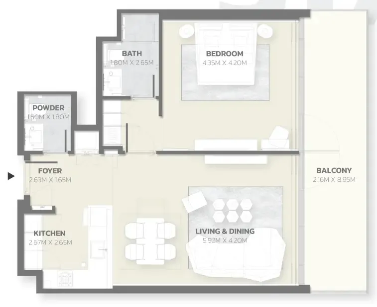Tonino Lamborghini Residences 1 bed floor plan, 980 sqft