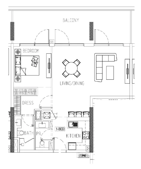 Damac Riverside Views 1 bed floor plan, 1,047 sqft