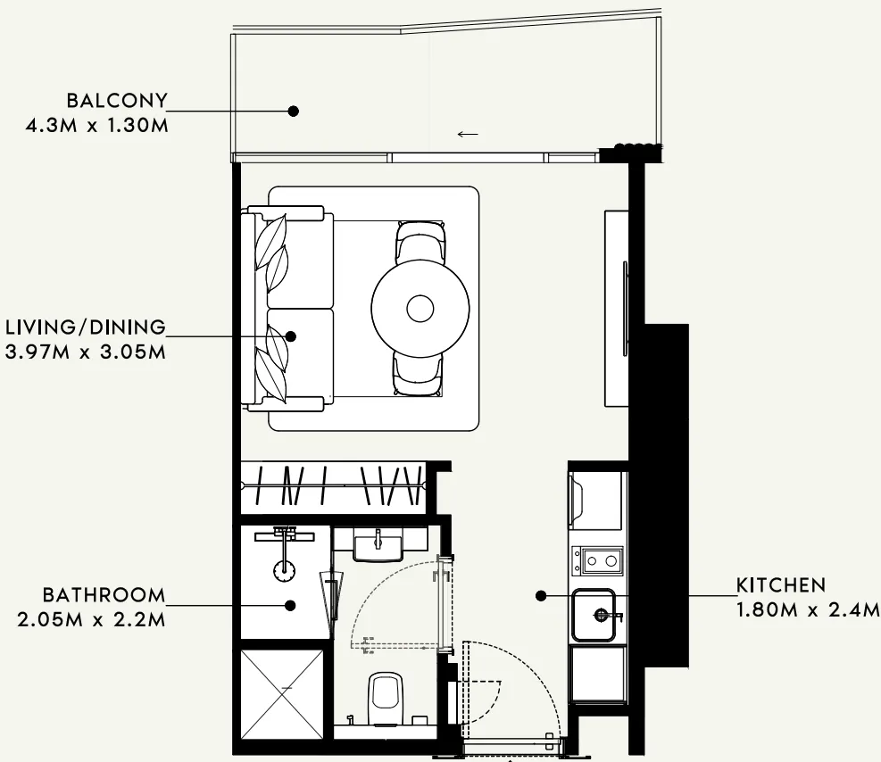 Azizi Milan Studio floor plan, 321 sqft