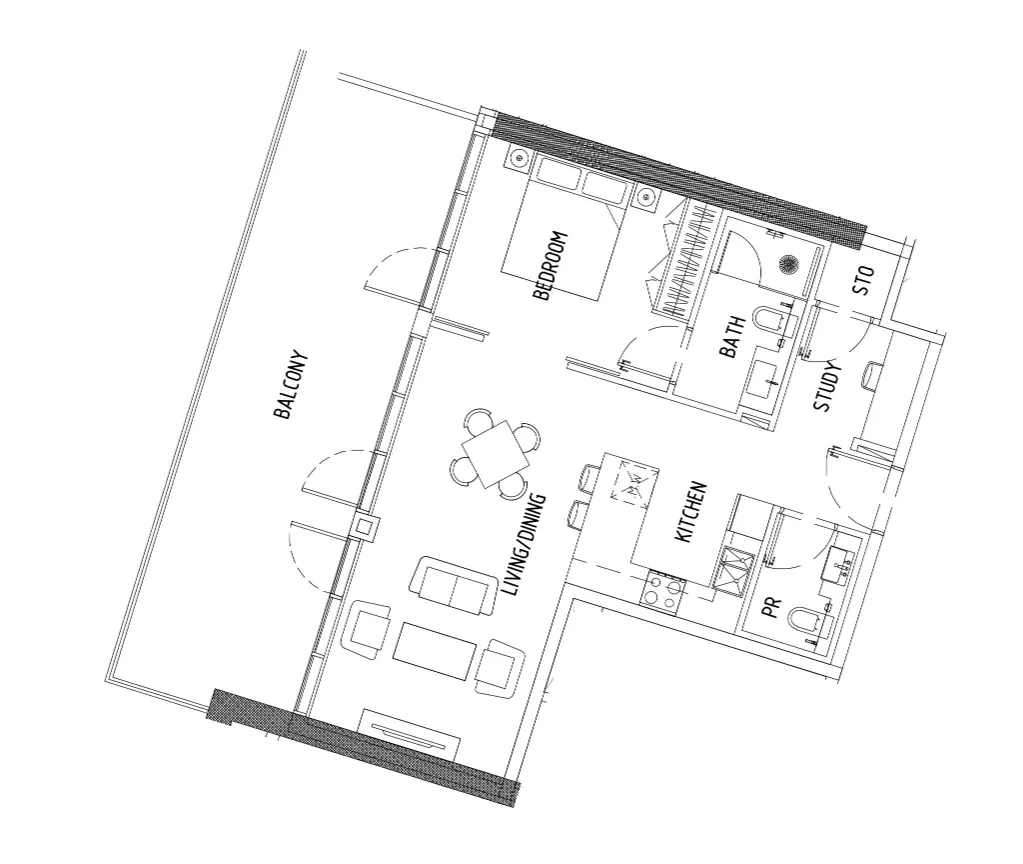 Damac District 1 bed floor plan, 1,012 sqft