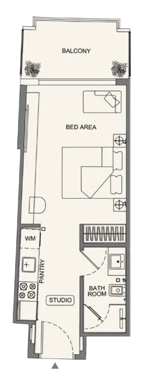 Binghatti Wraith Studio floor plan, 378 sqft