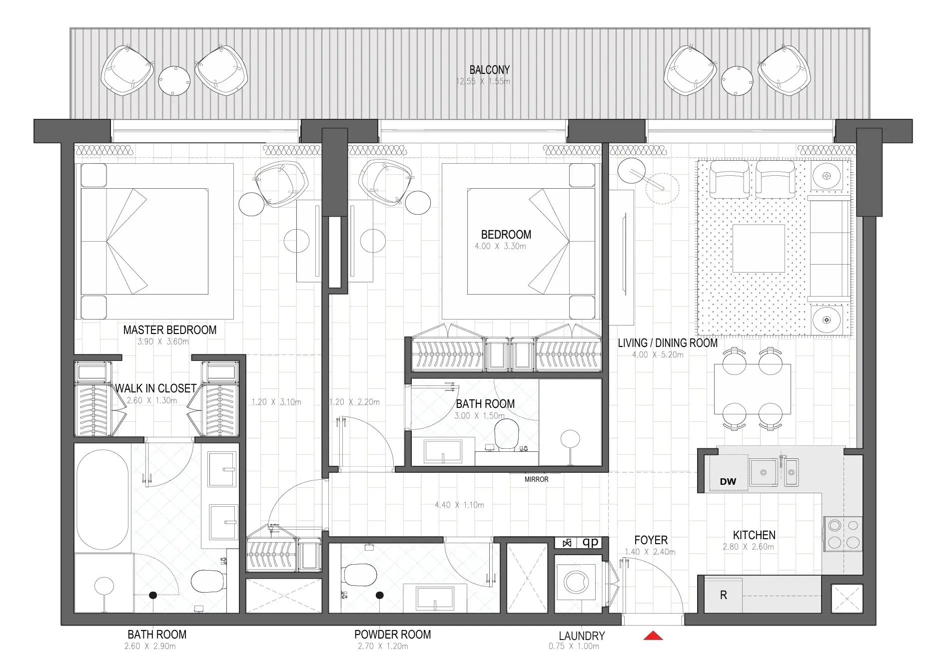 Palace Residences Al Mamsha 2 bed floor plan, 1,346 sqft