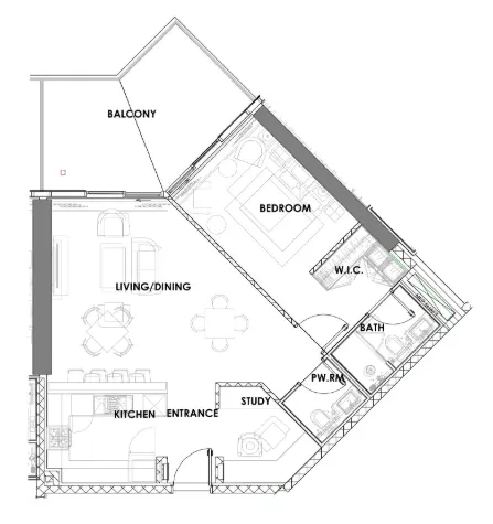 Golf Greens 1 bed floor plan, 1,022 sqft