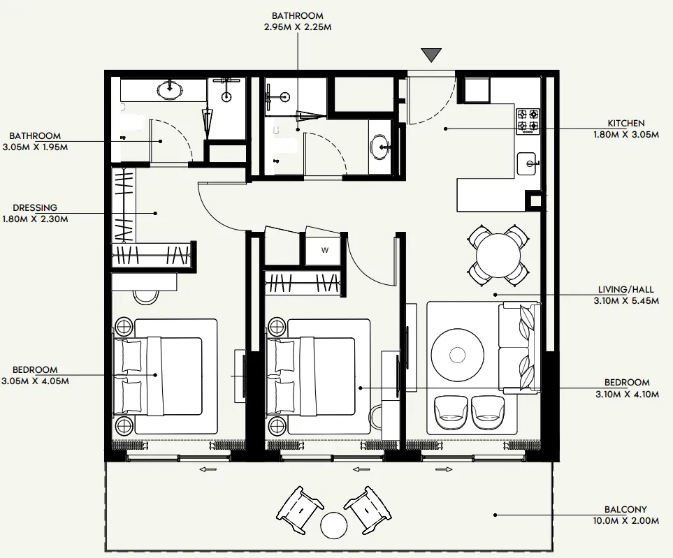 Azizi Venice 2 bed floor plan, 1,151 sqft