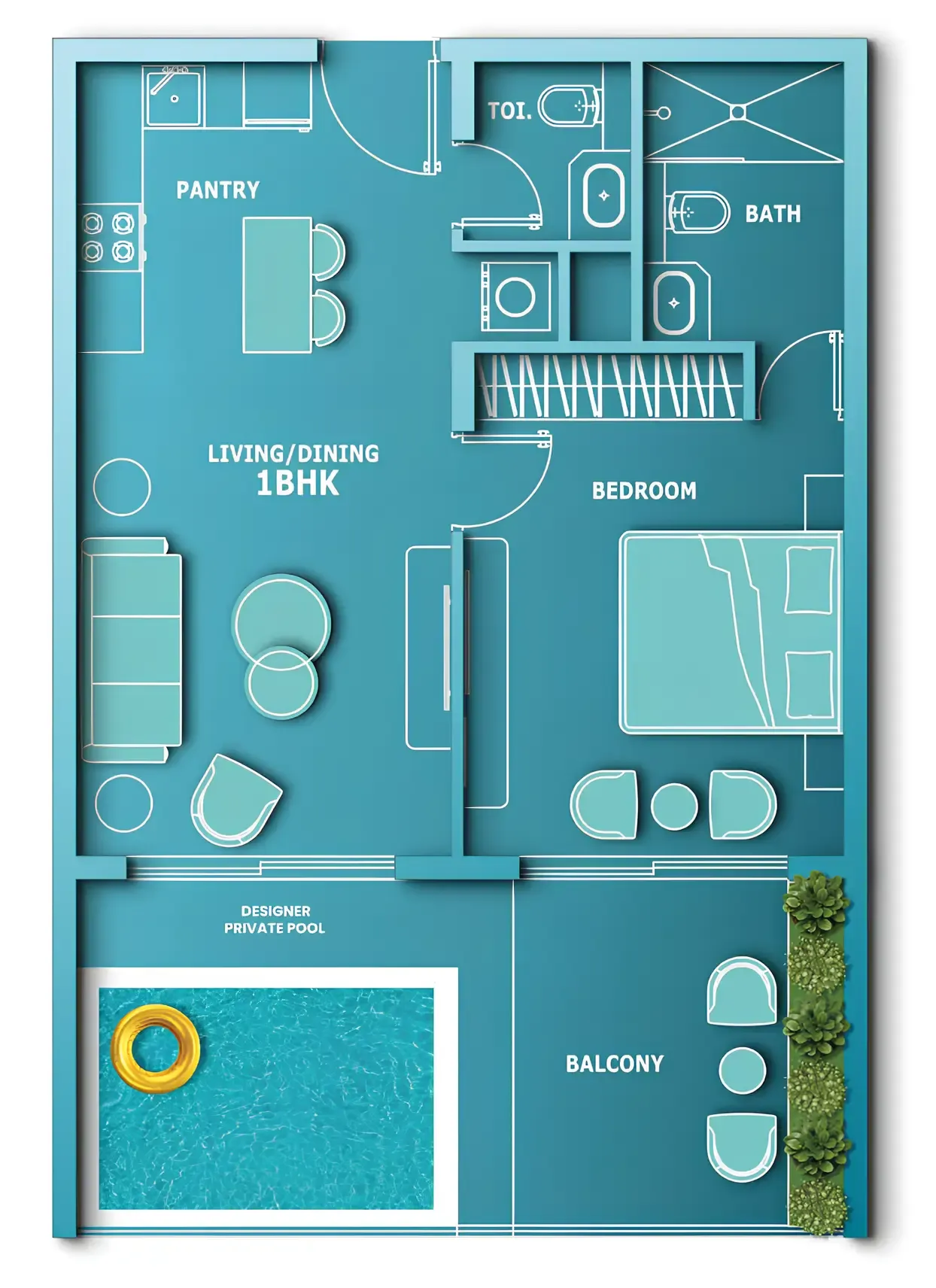 Aqua Dimore 1 bed floor plan, 762 – 897 sqft