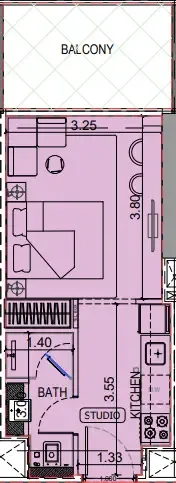 Binghatti Vintage Studio floor plan, 372 – 373 sqft