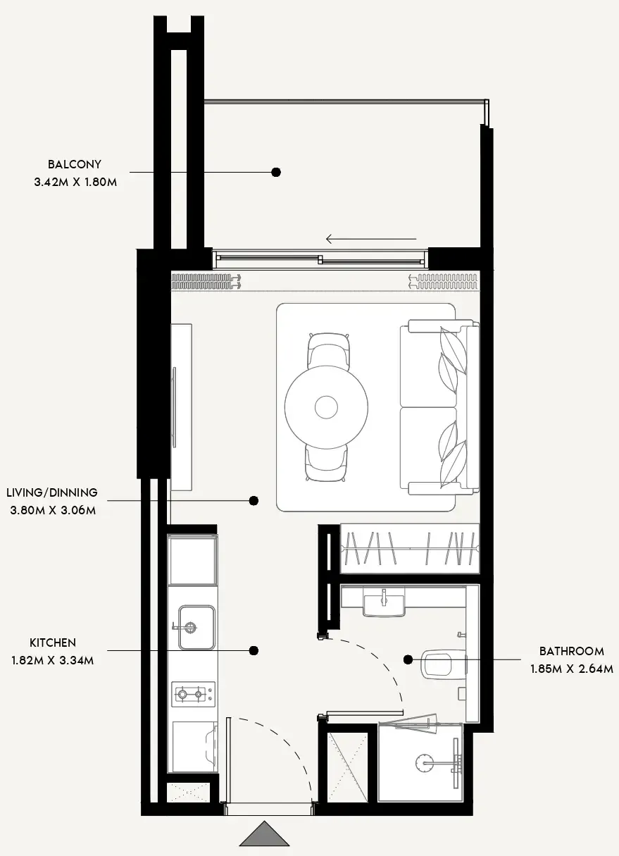 Azizi Venice Studio floor plan, 348 sqft