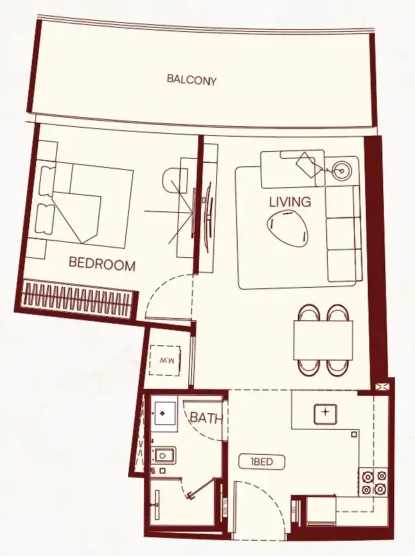 Binghatti Skyflame 1 bed floor plan, 697 sqft