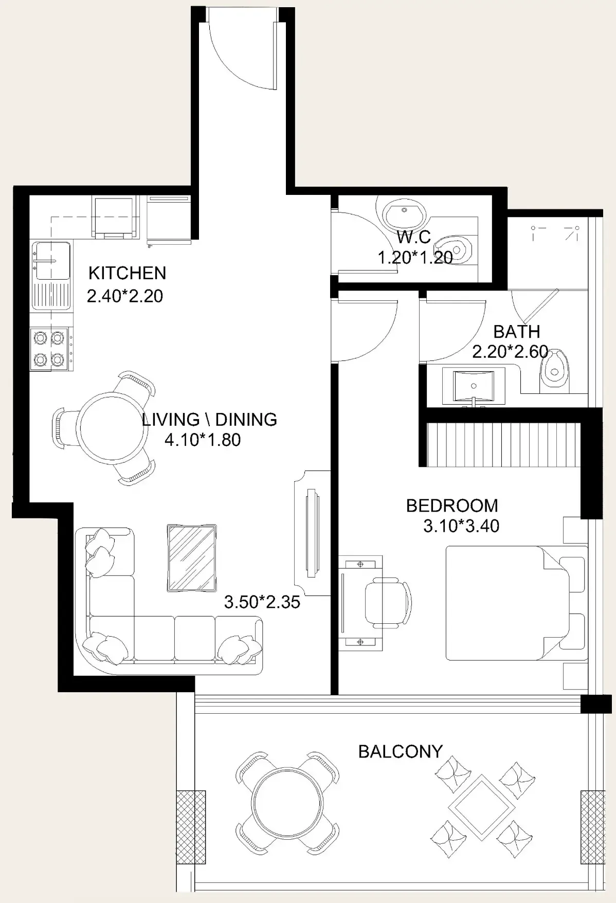 X11 1 bed floor plan, 751 sqft