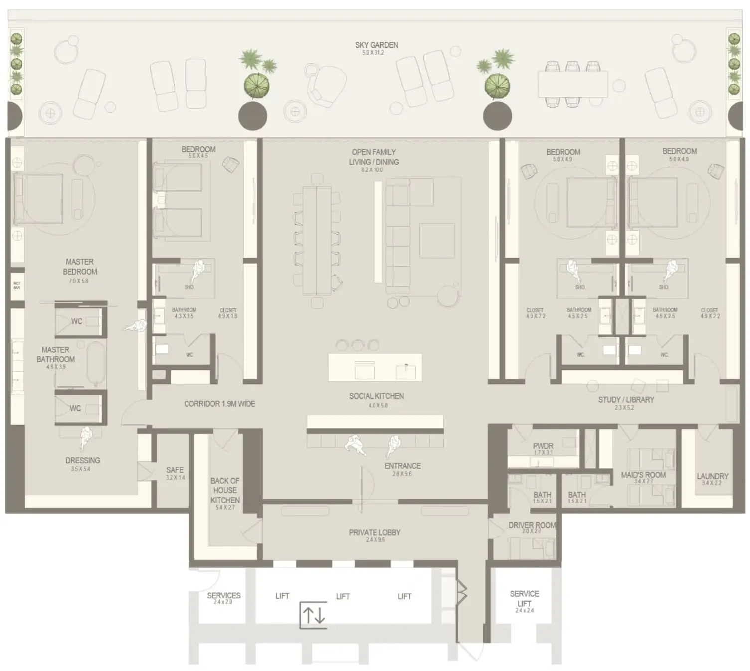 The Chedi Private Residences 4 bed floor plan, 7,405 sqft
