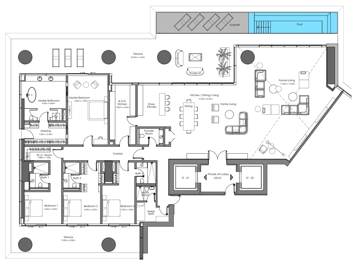Vela Dorchester Collection 4 bed floor plan, 7,373 sqft