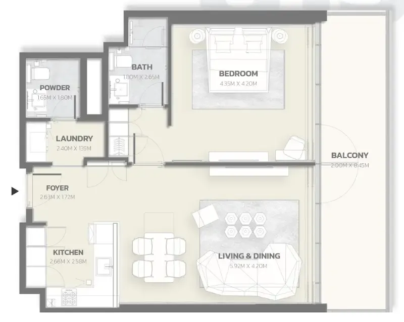 Tonino Lamborghini Residences 1 bed floor plan, 1,008 sqft