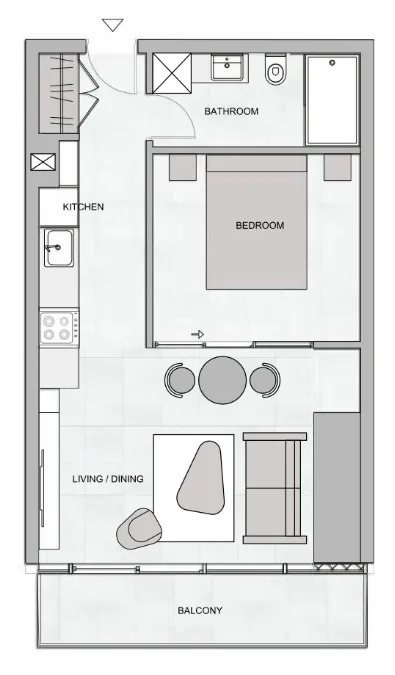 The Community JVT 1 bed floor plan, 476 sqft