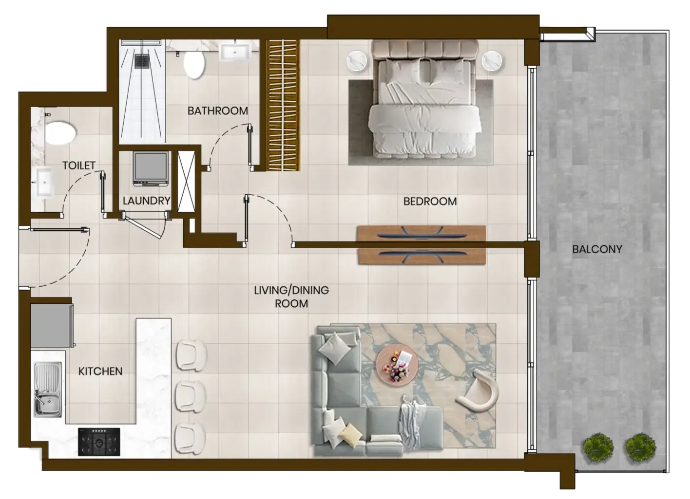 Butterfly Towers 1 bed floor plan, 843 sqft