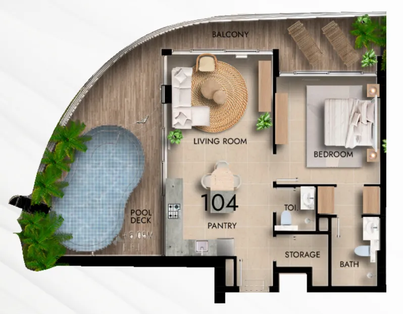Parkside Boulevard 1 bed floor plan, 1,161 sqft