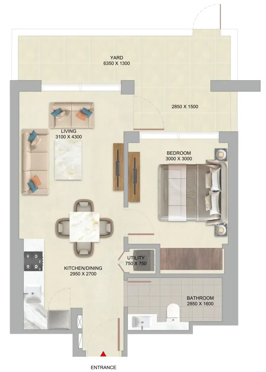 The Woods Abode at Sobha Sanctuary 1 bed floor plan, 651 sqft
