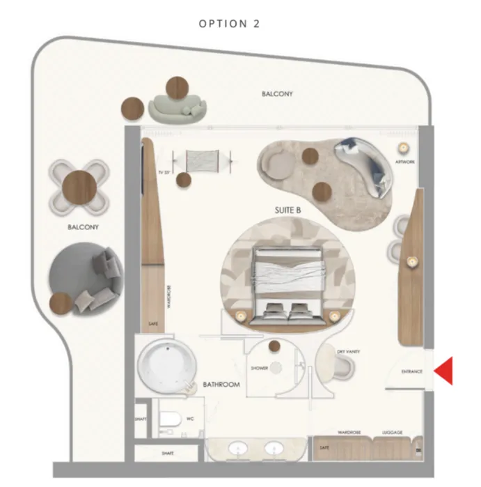 The Unexpected Al Marjan Island Hotel and Residence Studio floor plan, 1,216 sqft
