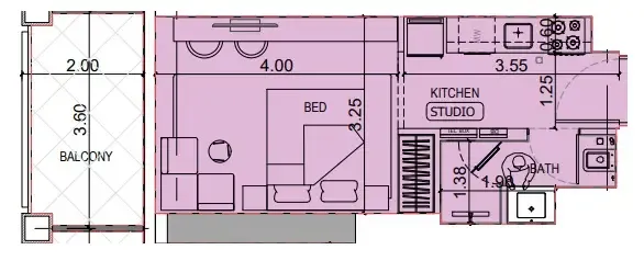 Binghatti Titania Studio floor plan, 365 sqft