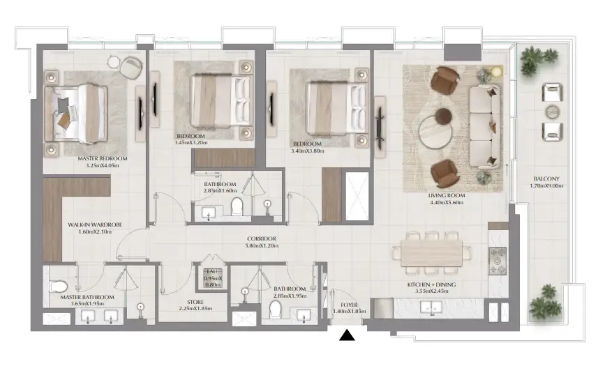Terra Gardens 3 bed floor plan, 1,676 sqft