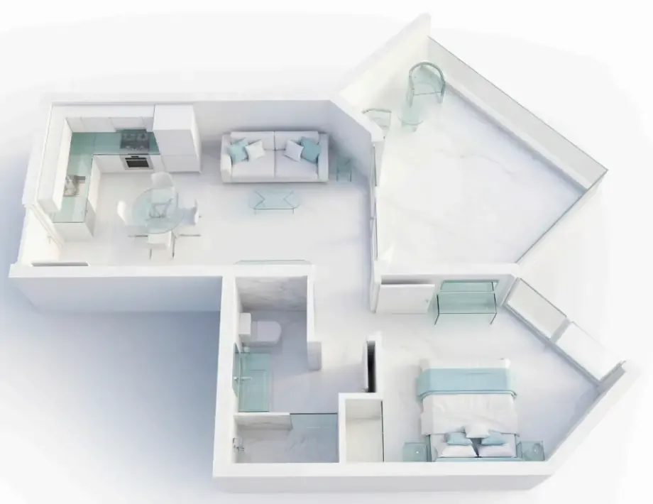 Ice Beach 1 bed floor plan, 558 sqft