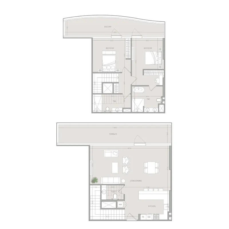 A1LA Residence 2 bed floor plan, 1,931 sqft