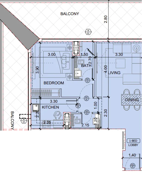 One by Binghatti 1 bed floor plan, 1,198 sqft