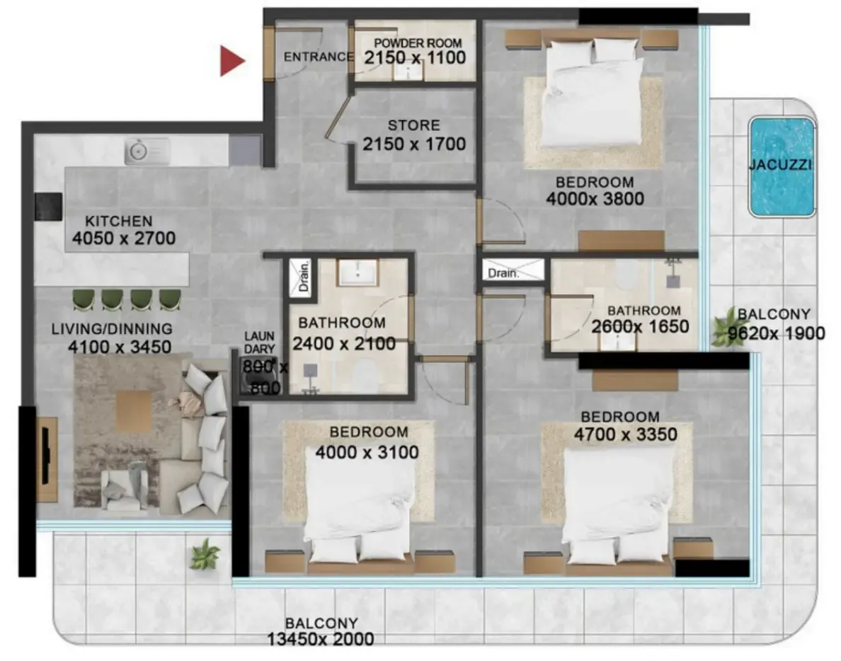 Vivanti Residences by Meteora 3 bed floor plan, 1,547 sqft