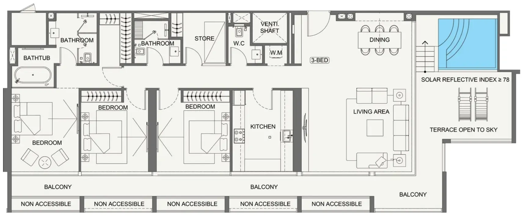 Binghatti Cullinan 3 bed floor plan, 2,233 sqft