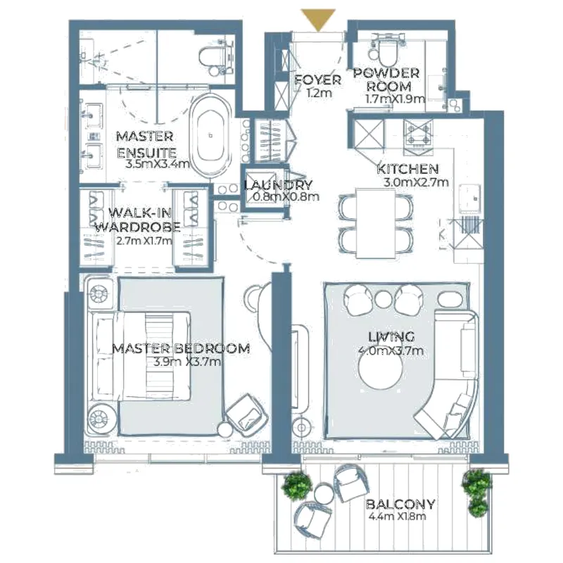 Fairmont Residences Al Marjan Island 1 bed floor plan, 854 sqft