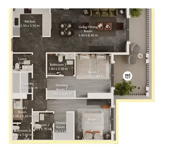 Bab Al Qasr Garden Residences 65 2 bed floor plan, 1,221 sqft