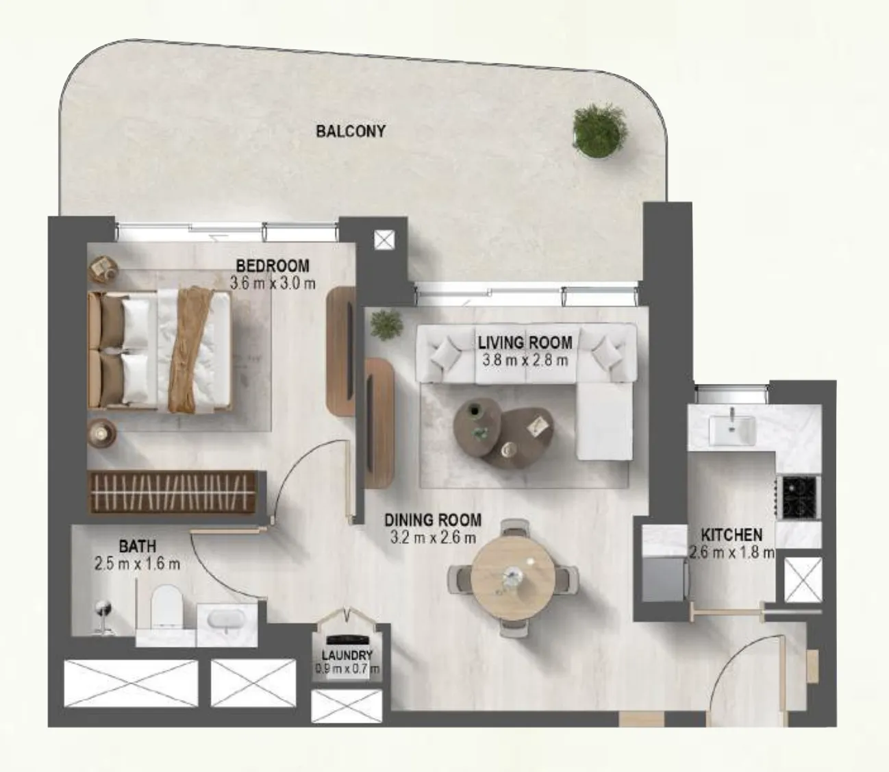 Sanctuary 1 bed floor plan, 817 sqft