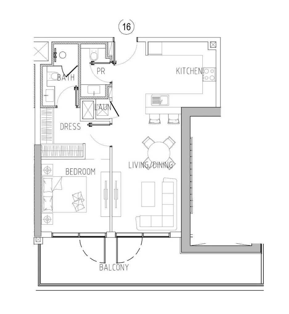 Damac Riverside Views 1 bed floor plan, 872 – 877 sqft