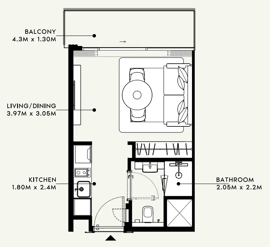 Azizi Milan Studio floor plan, 325 sqft